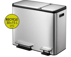 EKO - EcoCasa Recycler pedaalemmer 30+15 liter - Stainless steel Plastic - mat RVS - Prullenbak