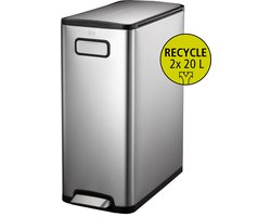EKO - Ecofly pedaalemmer 20+20 liter - Stainless steel Plastic - mat RVS - Prullenbak