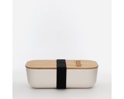 eKodoKi Bento - Lunchbox wit - 700ml - BPA vrij - Lekvrij - Bamboe deksel met silicone rand en brede elastische band