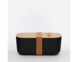 eKodoKi Bento - Lunchbox zwart - 1100ml - BPA vrij - Lekvrij - Bamboe deksel met silicone rand en brede elastische band