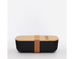 eKodoKi Bento - Lunchbox zwart - 700ml - BPA vrij - Lekvrij - Bamboe deksel met silicone rand en brede elastische band