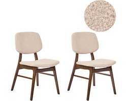 ELAINE - Eetkamerstoel set van 2 - Lichtbeige - Donker hout/Bouclé