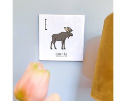 Eland / Älg - ABC tegeltje Zweden-Sverige - Keramiek met Handgetekende Illustratie - Wanddecoratie - Woondecoratie - Relatiegeschenk - Souvenir - 10,8 x 10,8 cm