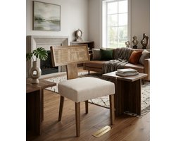 Elara Rotan Eetkamerstoelen - Set van 2 - Vintage Hout & Rotan - Beige Gestoffeerd - Scandinavische Keukenstoelen - Met Gebogen Rugleuning - Massief Houten Frame - Casa Serena