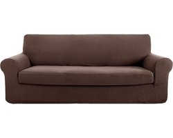 Elastische Bankhoezen voor 4 Zits Sofa - Jacquard Stretch - Woonkamer Kantoor - 237-250 cm - Chocolade hoekbank hoes stretch