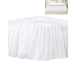 Elastische bedrok - Gemakkelijke Pasvorm Corner Bed Skirt - Bedrok - 38 cm Zoomlengte Verbergt Matras En Bedframe - 150 x 200 cm - Bedrok Matrashoes - Bedrok met ruches - Wit