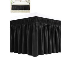 Elastische bedrok - Gemakkelijke Pasvorm Corner Bed Skirt - Bedrok - 38 cm Zoomlengte Verbergt Matras En Bedframe - 150 x 200 cm - Bedrok Matrashoes - Bedrok met ruches - zwart