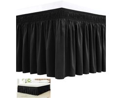 Elastische bedrok - Gemakkelijke Pasvorm Corner Bed Skirt - Bedrok - 45 cm Zoomlengte Verbergt Matras En Bedframe - 150 x 200 cm - Bedrok Matrashoes - Bedrok met ruches - zwart