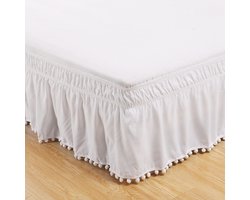 Elastische bedrok - Omwikkelbare bedrok - Elastische stofwerende plooien - Eenvoudig te installeren - Bedrok met ruches - Gemakkelijke Pasvorm Corner Bed Skirt - 100*190+38cm - Wit