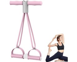 Elastische Buikspiertrainer - 15 lbs trek - Scheidbaar Ab Trainer - Ab Roller - Ab Wheel - Sit-up Fitness Rekken - Beenexpander voor fitnessoefeningen voor de buik - Resistance Fitness Weerstand Pedaal Band - Sport Elastiek met handvat - Roze