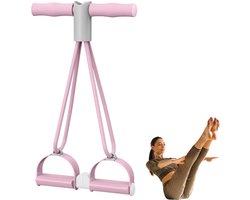 Elastische Buikspiertrainer - 30 lbs trek - Scheidbaar Ab Trainer - Ab Roller - Ab Wheel - Sit-up Fitness Rekken - Beenexpander voor fitnessoefeningen voor de buik - Resistance Fitness Weerstand Pedaal Band - Sport Elastiek met handvat - Roze
