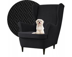 Elastische Fauteuilhoes Oorfauteuil Jacquard Visgraat Premium Zwart