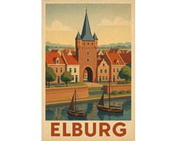 Elburg Poster - Steden Posters - Nederland - Tekst - Vischpoort - Wanddecoratie Woonkamer - 180 gram papier - S6688WV - Formaat 50 x 70cm