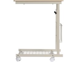 Eleganca bijzettafel op wielen - 48x30x55cm - In hoogte verstelbare laptoptafel - Zeer stevige bedtafel met remwielen – Gebroken wit/Beige