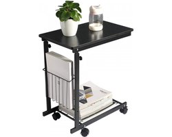 Eleganca bijzettafel op wielen - Bijzettafel - In hoogte verstelbare laptoptafel - Zeer stevige bedtafel met remwielen - 48x30x55cm - Zwart