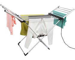 Eleganca Elektrisch Droogrek - 147 x 54 x 94 cm – Verwarmd Wasrek – Elektrisch - Snel drogen van Kleding en Handdoeken - 220-240V - 230W - IPX1 - Zilver