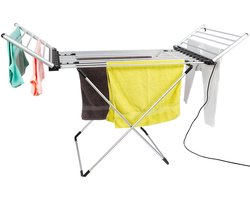 Eleganca Elektrisch Droogrek – 147 x 54 x 94 cm – Verwarmd Wasrek – Voor het snel Drogen van Kleding & Handdoeken – 230W – IPX1 – Veiligheidssensor – Timer met Touchscreen – Energiezuinig - Zilver