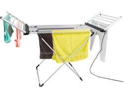 Eleganca Elektrisch Droogrek XL – 170 x 61 x 105 cm – Verwarmd Wasrek voor Kleding en Handdoeken – Extra groot - Timer met Touchscreen – Elektrisch – 220-240V - 310W - IPX1 - Zilver
