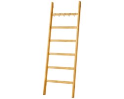Eleganca Handdoekladder - 170 x 60 cm - Handdoekrek Badkamer - Decoratieve Ladder met 5 Ophanghaakjes - Extra Breed - Bamboe