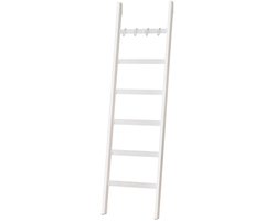 Eleganca Handdoekladder - 170 x 60 cm - Handdoekrek Badkamer - Decoratieve Ladder met 5 Ophanghaakjes - Extra breed - Bamboe Wit