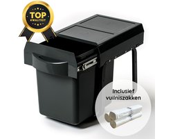 Eleganca Inbouw Prullenbak – 16 L - Afvalemmer - Afvalbak Afvalscheiding – Met vuilniszakken - Geschikt vanaf deurbreedte 30 cm, inbouwdiepte 37 cm & kasthoogte 35 cm – Antraciet