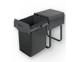 Eleganca Inbouw Prullenbak - 20 L - Afvalemmer - Afvalbak Afvalscheiding - Geschikt vanaf deurbreedte 27 cm, inbouwdiepte 38 cm & kasthoogte 42 cm – Antraciet