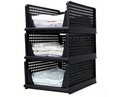 Eleganca Kastorganizers - Set van 3 - B33 x D42 x H56 cm - Ladeboxen - Set van 3 - Opbergbox - 60L - Stapelbare Opbergdozen - Polypropyleen - Zwart