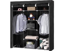 Eleganca Opvouwbare Kledingkast - L150 x B45 x H175 cm - Stoffen Garderobekast - Opbergkast Slaapkamer - 9 Stoffen Planken en 2 Ophangstangen - Draagvermogen 200 kg - Zwart