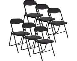 Eleganca Premium Klapstoelen – 6 Stuks – Bijzetstoel Binnen Inklapbaar – Vouwstoel – Klapstoel Buiten - tot 90kg belastbaar – 43cm zithoogte - Staal/PVC - Zwart