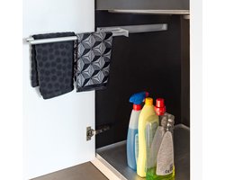 Eleganca Uittrekbaar Handdoekrek – Inbouwafmeting 10,4 x 45 x 6cm - Handdoekhouder uitschuifbaar tot 32cm – Handdoekstang uittrekbaar keuken of badkamer - Horizontaal en verticaal te gebruiken – 2 armen – Aluminium