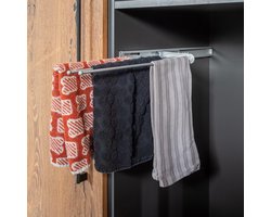 Eleganca Uittrekbaar Handdoekrek – Inbouwafmeting 13 x 50 x 4,5cm – Handdoekhouder Uitschuifbaar tot 39 cm – 3 armen – Handdoekstang Badkamer of keuken – Zilver