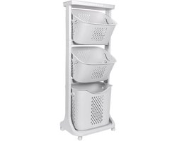 Eleganca Wasmand 3 vakken - Inhoud 82 L - Wassorteerder - Afneembare manden - Wasmand op Wielen - Ruimtebesparend - B44xD33xH109 cm - Kunststof - Gebroken Wit