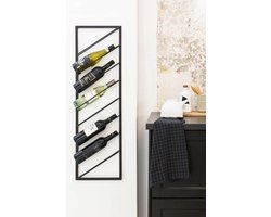 Eleganca Wijnrek – 9.5x30x99.5 cm – Wijnrek hangend - Muur - Wijn rek – Ruimte voor 8 flessen – Metaal – Zwart