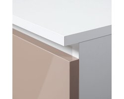 Elegance 135 cm Bureau met Toetsenbordplank en 3 Lades – Compact Wit Kantoorbureau met Glanzend Cappuccino Front – Modern Computerbureau met Opbergvak en Ergonomisch Design – Novihome