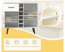 Elegance Buffetkast Wit | Dressoir met 6-Flessen Wijnrek, 1 Lade, 2 Deuren en 2 Verstelbare Planken | Modern Keukenkast, Woonkamer- of Eetkamermeubel | 90 x 40 x 79 cm