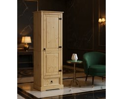 Elegance Houten Kledingkast – Draaideurkast met Lade – Massief Grenenhout – Metalen Handgrepen – Slaapkamerkast voor Kleding, Schoenen en Accessoires – Grenen Honingkleur - House&Garden