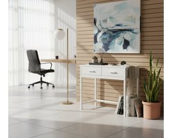 Elegance Vanity – Moderne witte kaptafel van 80 cm met 2 lades en stevige metalen poten – Stijlvolle kaptafel voor slaapkamer, kleedkamer en make-upruimte – Compacte cosmetische tafel met opbergruimte HomeByNicole