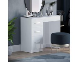 Elegance Vanity Table – Modern White Dressing Table with 3 Drawers – High Gloss Finish – Compact Makeup Desk with Ample Storage – Elegant Bedroom Furniture for Beauty & Organization HomeByNicole