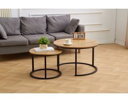 EleganceEssentials Qualitatieve Salontafel Set van 2 – MDF Hout – Zwarte Poten – 70 & 50 cm