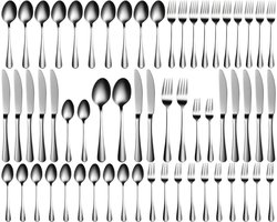 Elegant 60-delige Bestekset voor 12 Personen - Roestvrij Staal, Hoogglans Gepolijst en Vaatwasmachinebestendig