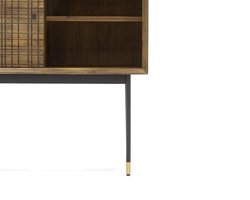 Elegant Dressoir - Hoge Kast 85x40x130cm - Massief Acacia, Zwart & Goud - Stijlvol Maze Ontwerp