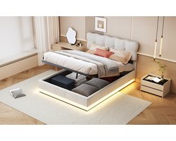 Elegant dubbelsbed 140×200 cm – Fluwelen bekleding met LED-bodemverlichting & opbergruimte – Luxe en modern design