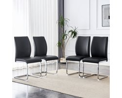Elegant Europees design - 4 comfortabele stoelen - gemaakt van zwart PU-materiaal - gecombineerd met zilverkleurige metalen poten - een combinatie van elegantie en moderniteit - een aanwinst voor uw interieur.