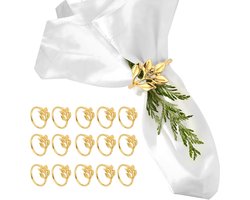 Elegant gouden servetringen set van 16, metalen servet houders met bladeren voor feestelijke diners, bruiloften en tafeldecoratie
