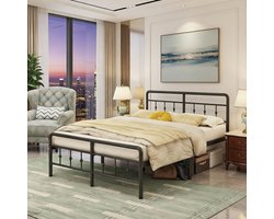 Elegant Metalen Bed 140x200 cm - Zwart Vintage Bedframe met Hoofdeinde en Voeteneinde, Stabiel & Geluidloos, Eenvoudige Montage, Extra Opbergruimte Onder Bed Casa Serena