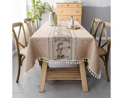 Elegant Printed Tablecloths with Chinese Style, Table Cloth Cover Linen Washable Dinner Table Cloth for Family Gathering Table Decoration(Brown-Modern,Rectangular/Oval,140x180cm)