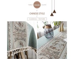 Elegant Printed Tablecloths with Chinese Style, Table Cloth Cover Linen Washable Dinner Table Cloth for Family Gathering Table Decoration(Groen en modern,Rechthoekig/ovaal,140x300cm)