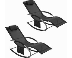 Elegant Rocking Sun Lounger Set van 2 - Tuinligstoel - Ligstoel - Ademende synthetische vezels - Afneembaar kussen - Zachte EVA-armleuningen - 150kg laadvermogen - Afmetingen zoals afgebeeld