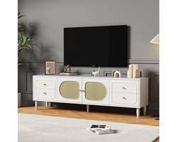 Elegant rotan Tv-meubel 180x40x56,5 cm - met 4 lades - 2 rotan deuren - in hoogte verstelbare poten en kabelbeheer