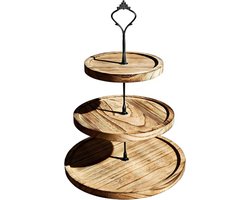 Elegante 3-laagse taartschaal van acaciahout, Ø24,2 cm, hoogte 36 cm, perfect voor feesten en desserts